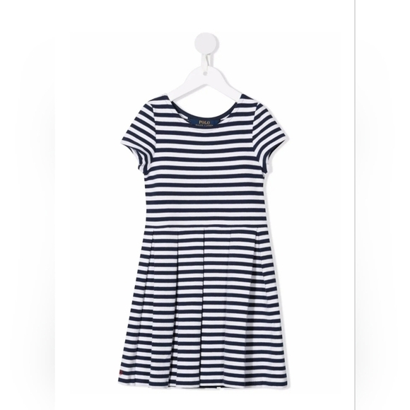 Polo Ralph Lauren Other - Polo Ralph Lauren Girls Navy White Striped Pleated Dress Sz M 8-10